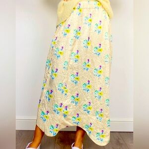 Ganni printed crinkled polyester silk charmeuse long skirt, Size 38/M, 6 US